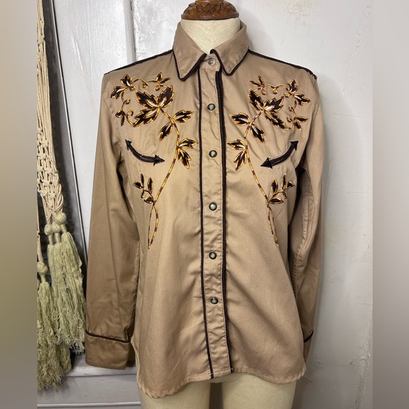 Vintage Panhandle Slim Women’s Medium Western Embroidered Pearl Snap Shirt - Picture 3 of 7